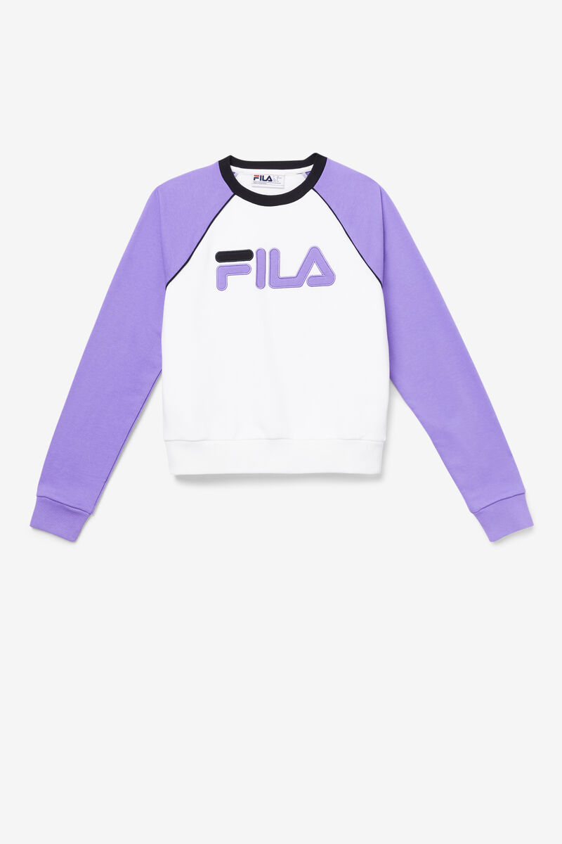 White / Purple / Black Women's Fila Riccarda Sweatshirt Sweatshirts | 1TDWsqtx8gY