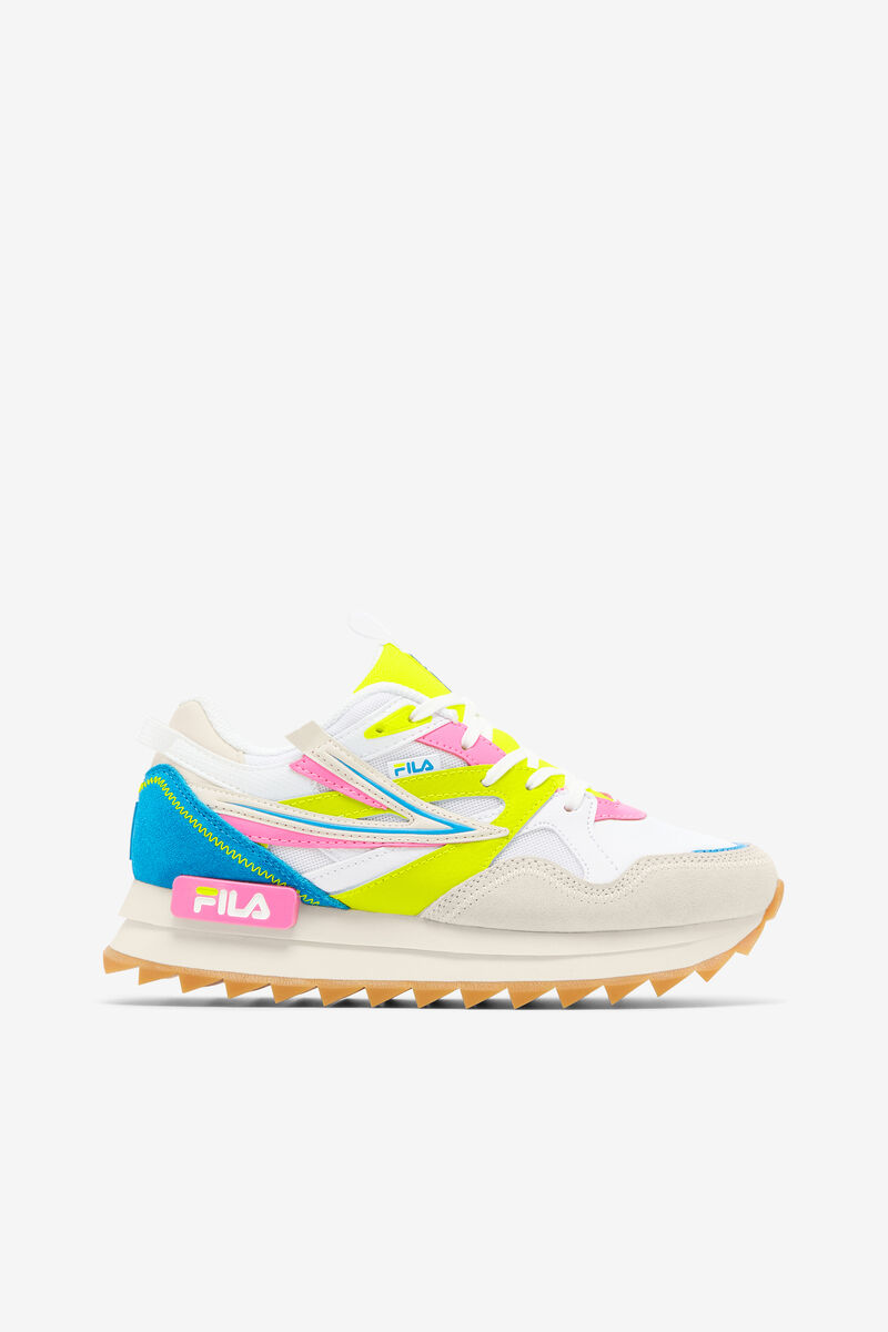 White / White / Yellow Women's Fila Sandenal Orbit Trainers | rVydUNFTauU