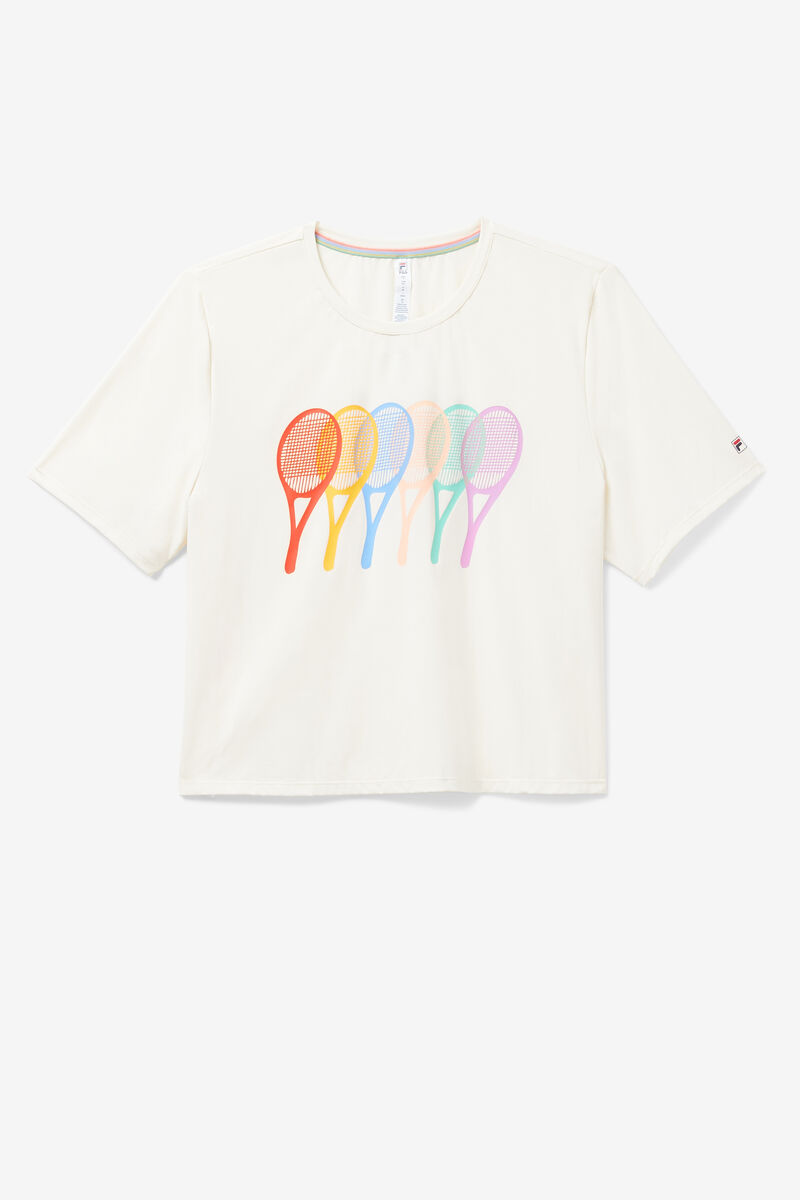 White Women's Fila Cross Court Graphic T Shirts | Kx2fCESNTej