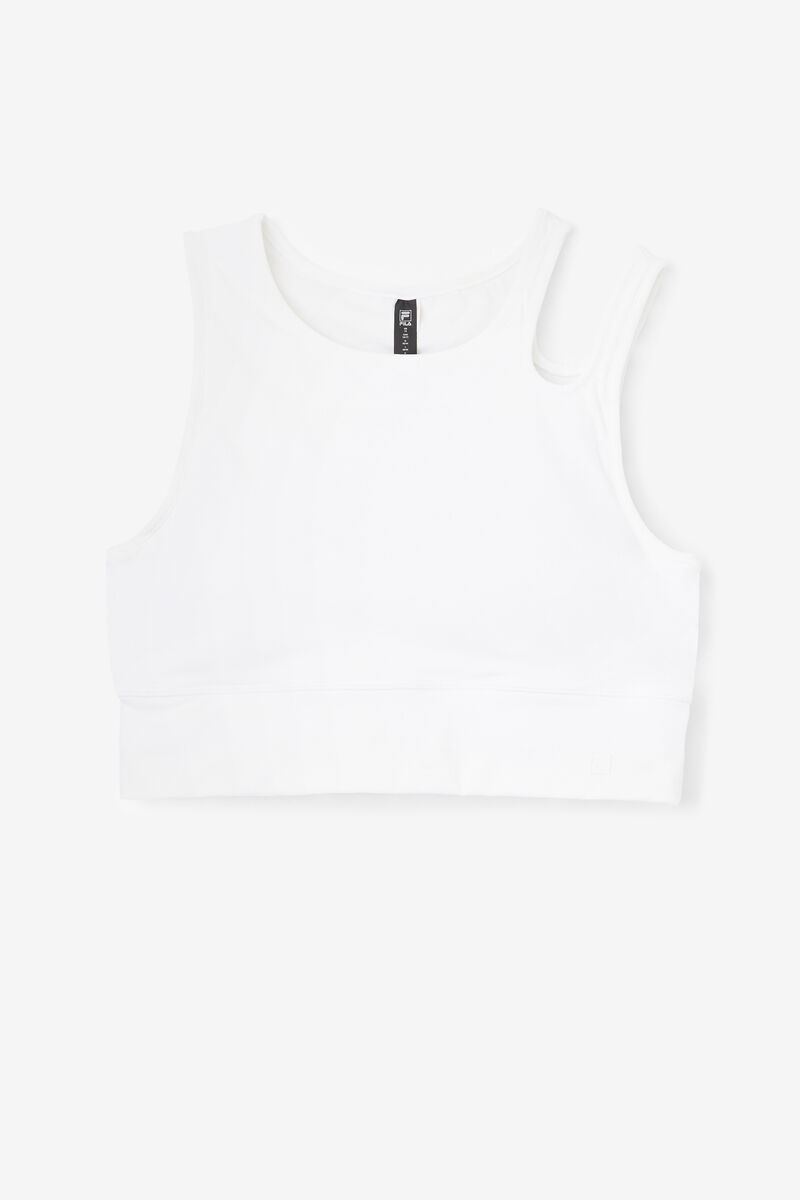 White Women's Fila Uplift Slice Crop Bra Top Sports Bra | qPLGWDzUm2M