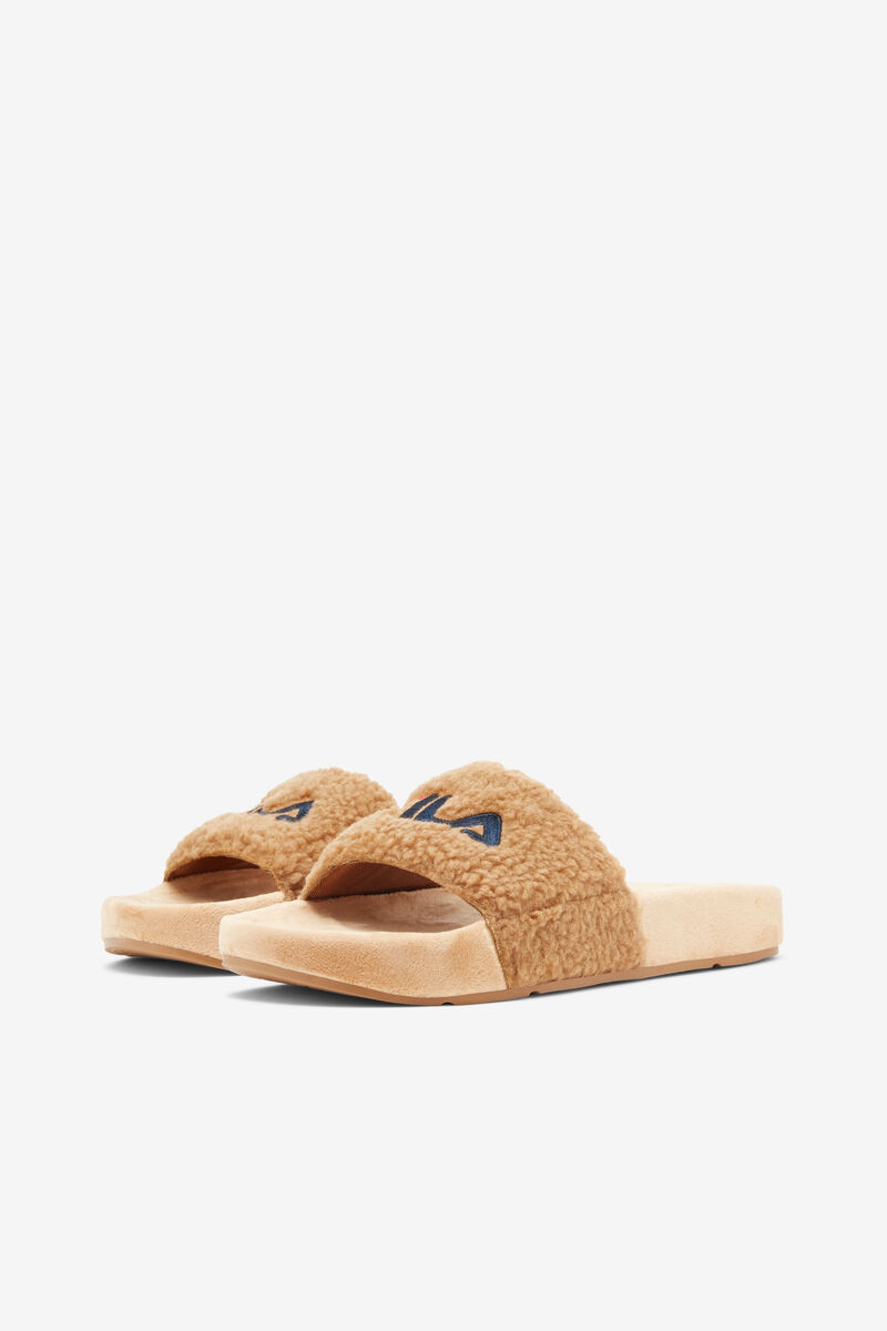 Beige / Navy / Red Women's Fila Fuzzy Drifter Sandals | MkTbwia9nAz