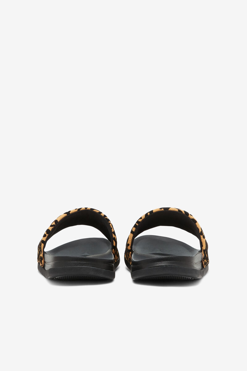 Black / Black / Leopard Women's Fila Drifter Luxe Wild Sandals | nZcBZbomX66