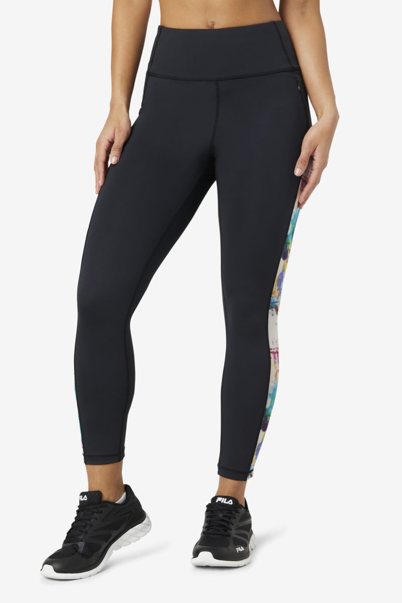 Black / Black Women's Fila Forza Contrast 7/8 Leggings Leggings | oFz3avptKrM