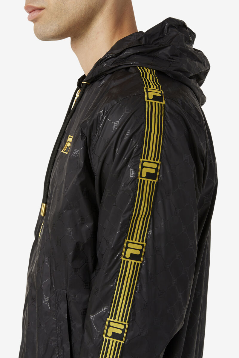 Black / Gold Men's Fila Dublin Hooded Wind Jacket Jackets | 9Okd5P3jLMH