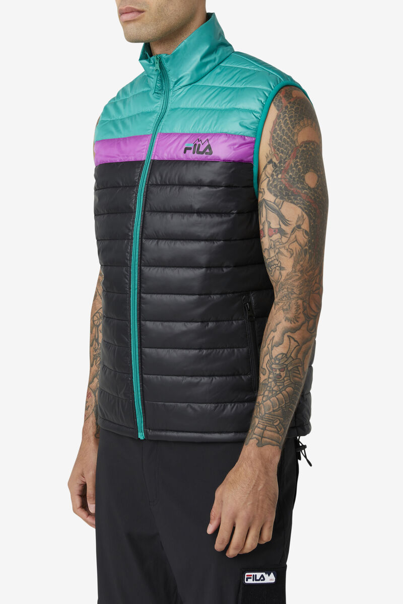 Black / Green / Purple Men's Fila Tri Vest Jackets | 7A5jgDkyYGo