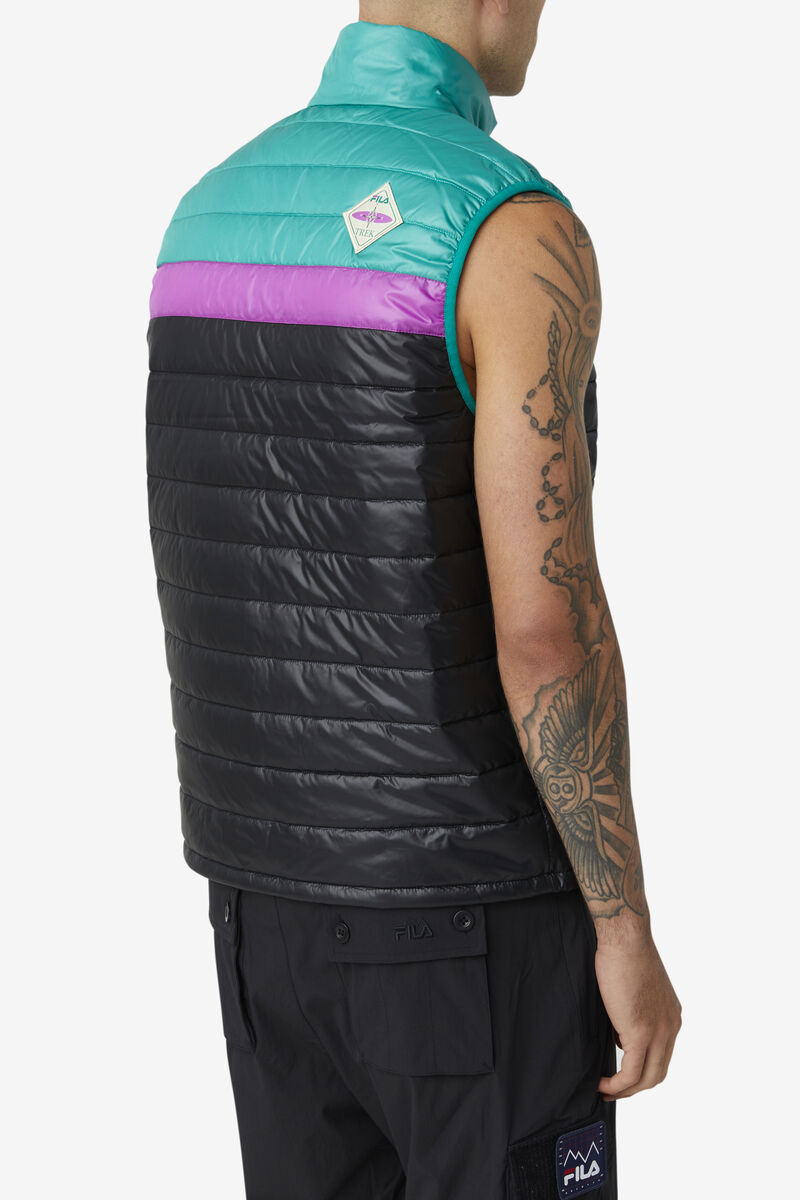 Black / Green / Purple Men's Fila Tri Vest Jackets | 7A5jgDkyYGo