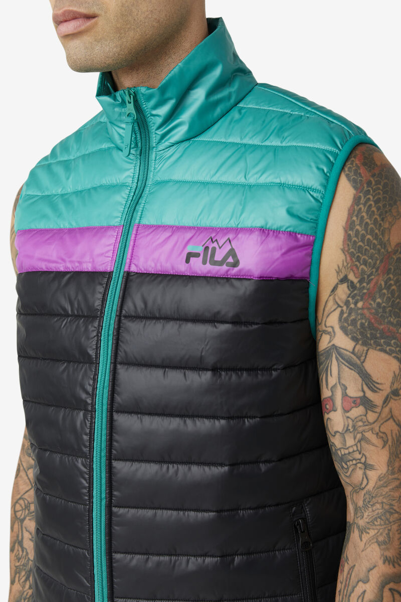 Black / Green / Purple Men's Fila Tri Vest Jackets | 7A5jgDkyYGo