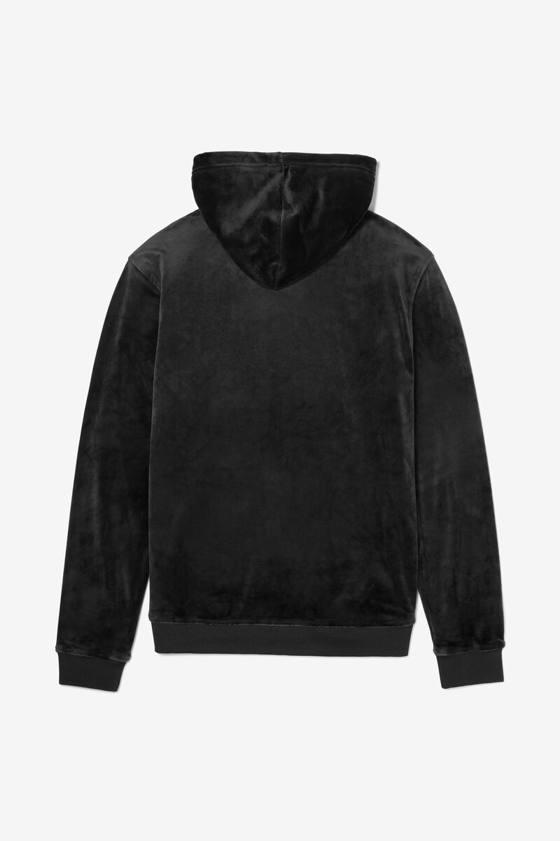 Black Men's Fila Asher Velour Hoodie Hoodies | JIN7OlufOX5