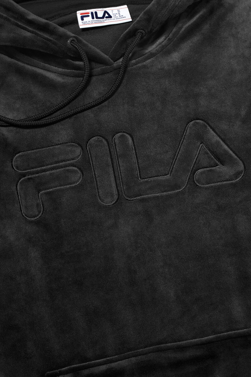 Black Men's Fila Asher Velour Hoodie Hoodies | JIN7OlufOX5