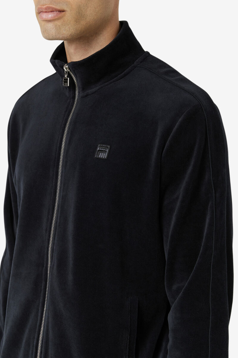 Black Men's Fila Deverall Velour Jacket Tracksuits | ChkXzYZq9rW