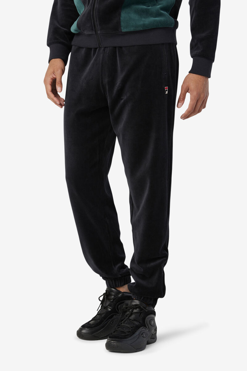 Black Men's Fila Dortmund Velour Jogger Tracksuits | CnYtzMlOxuP