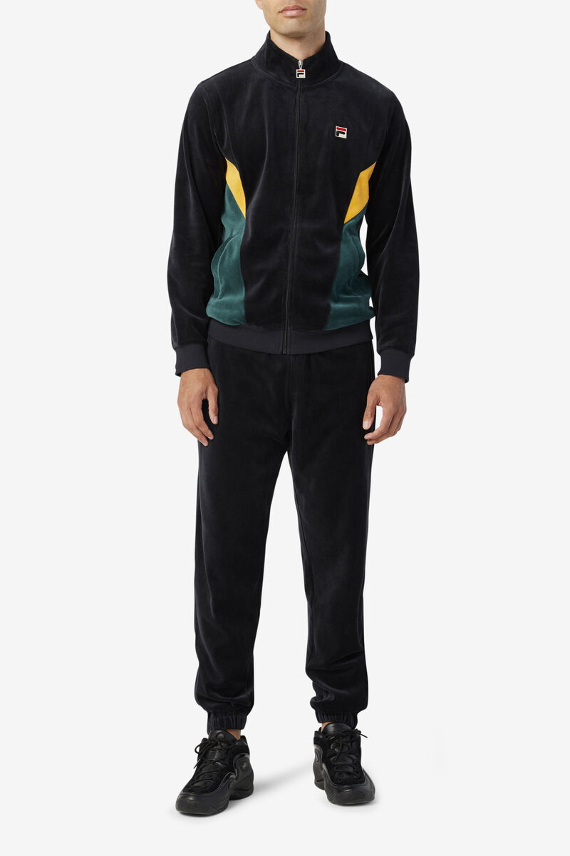 Black Men's Fila Dortmund Velour Jogger Tracksuits | CnYtzMlOxuP