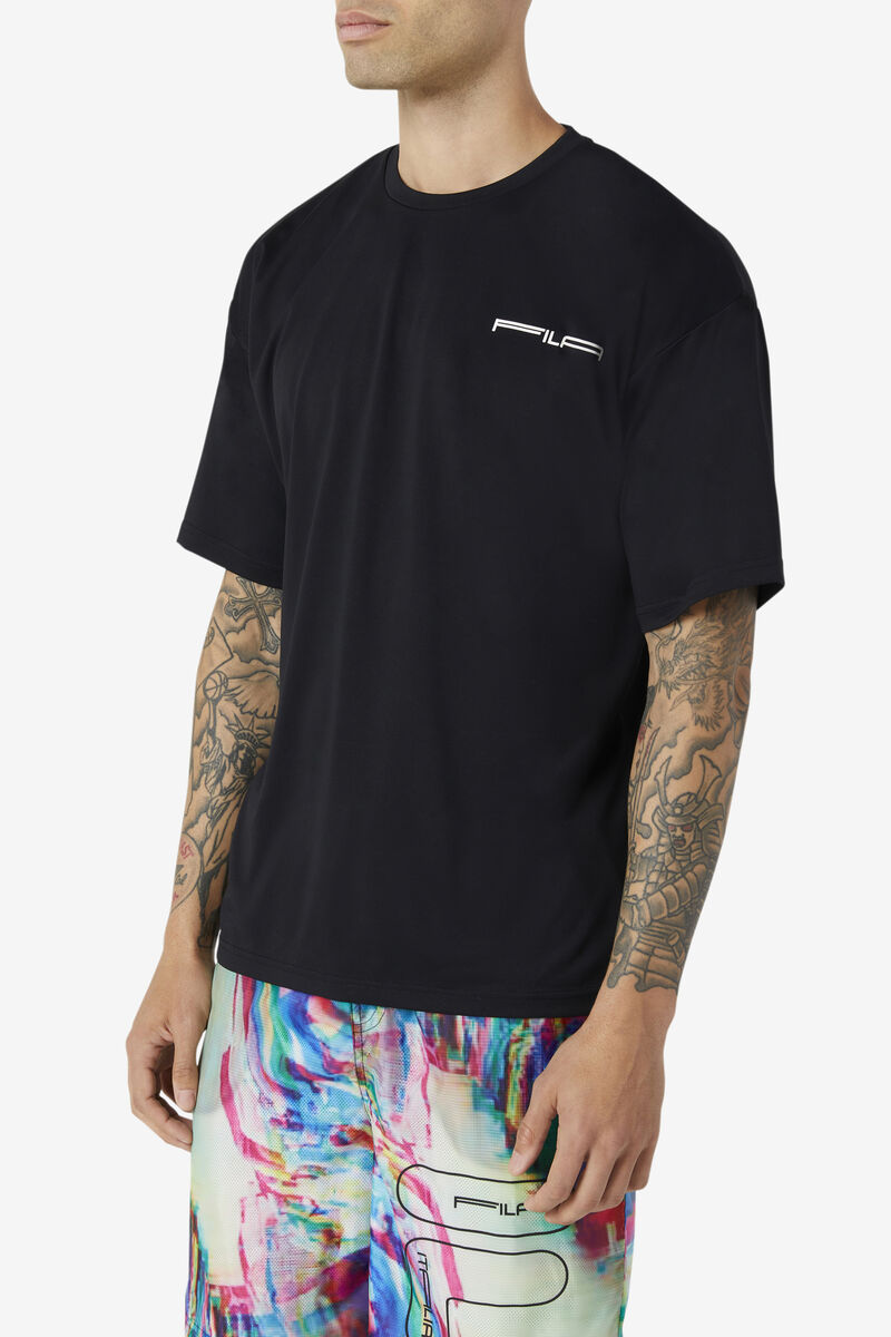 Black Men's Fila Glitch Graphic T Shirts | 6OFfpZpaV7y