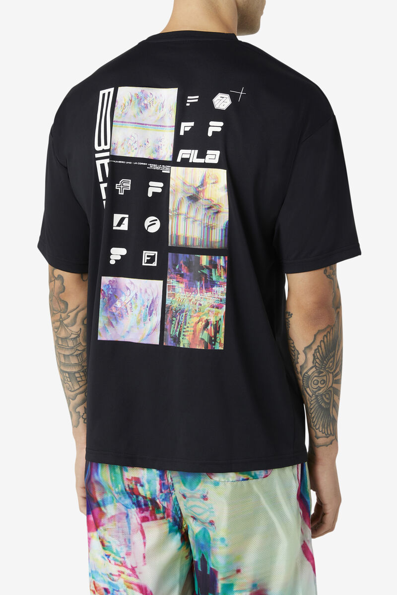 Black Men's Fila Glitch Graphic T Shirts | 6OFfpZpaV7y