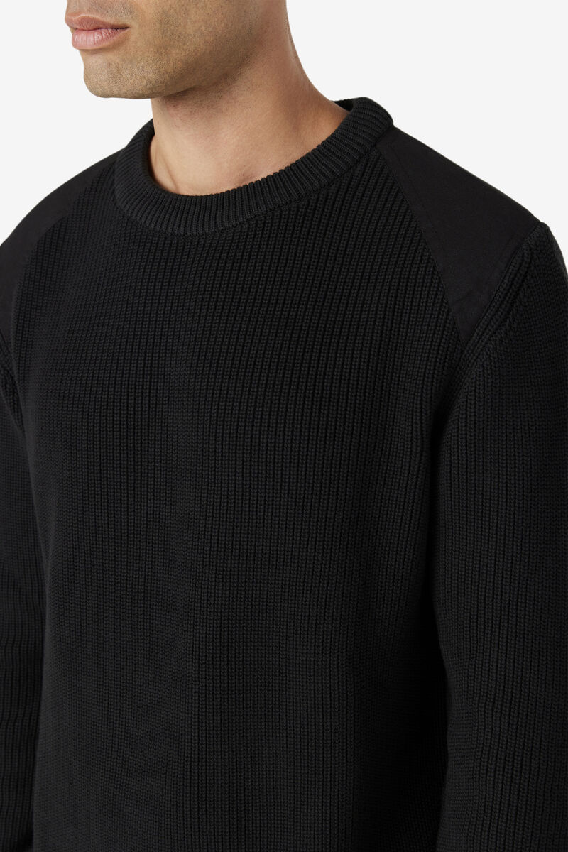 Black Men's Fila Jory Fisherman Knit Crew Sweaters | 3tzFCjI9oIy