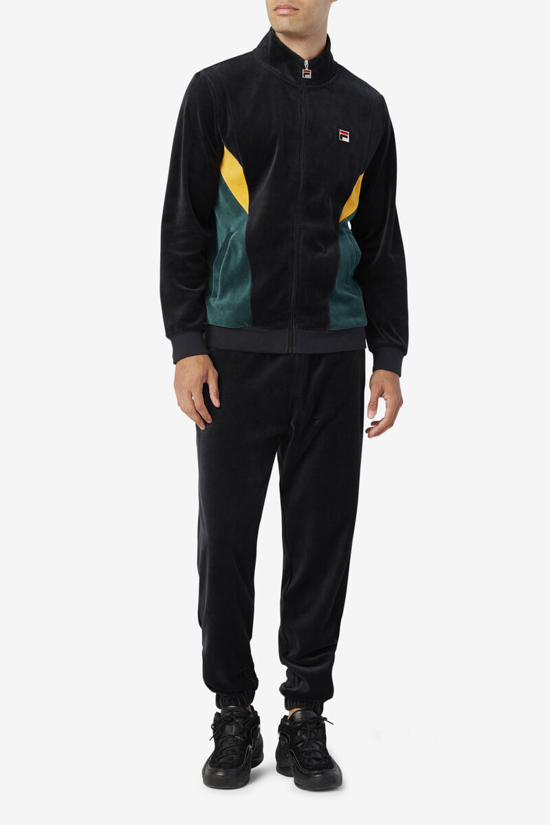 Black Men's Fila Marten Velour Jacket Tracksuits | OwjbEIxOdaR