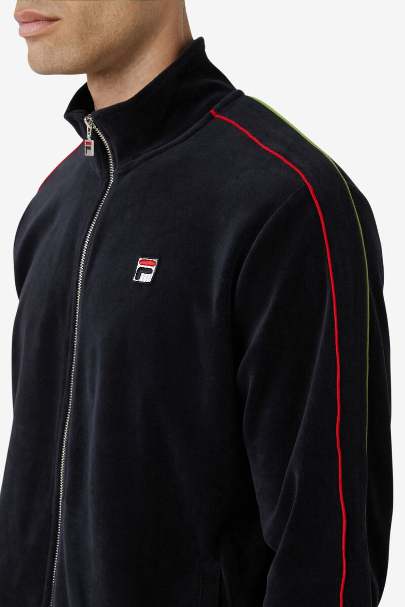 Black / Red / Green Men's Fila Deverall Velour Jacket Tracksuits | ketNHINz8Vr