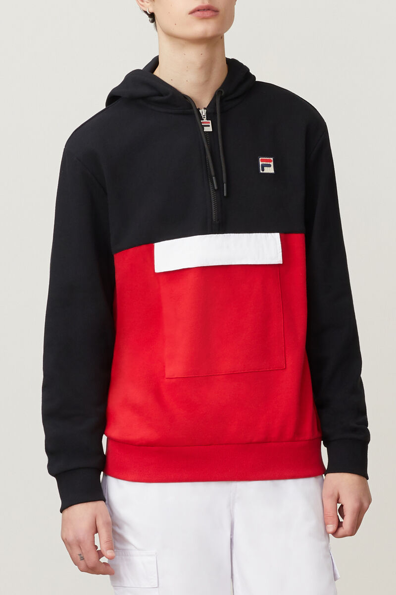 Black / Red / White Men\'s Fila Hector 1/2 Zip Hoodie Hoodies | QNXq1ncGvHc