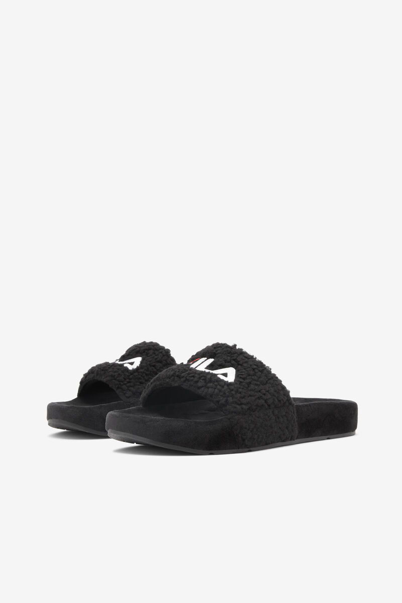 Black / Red / White Women's Fila Fuzzy Drifter Sandals | 2uNXg9vPM1N