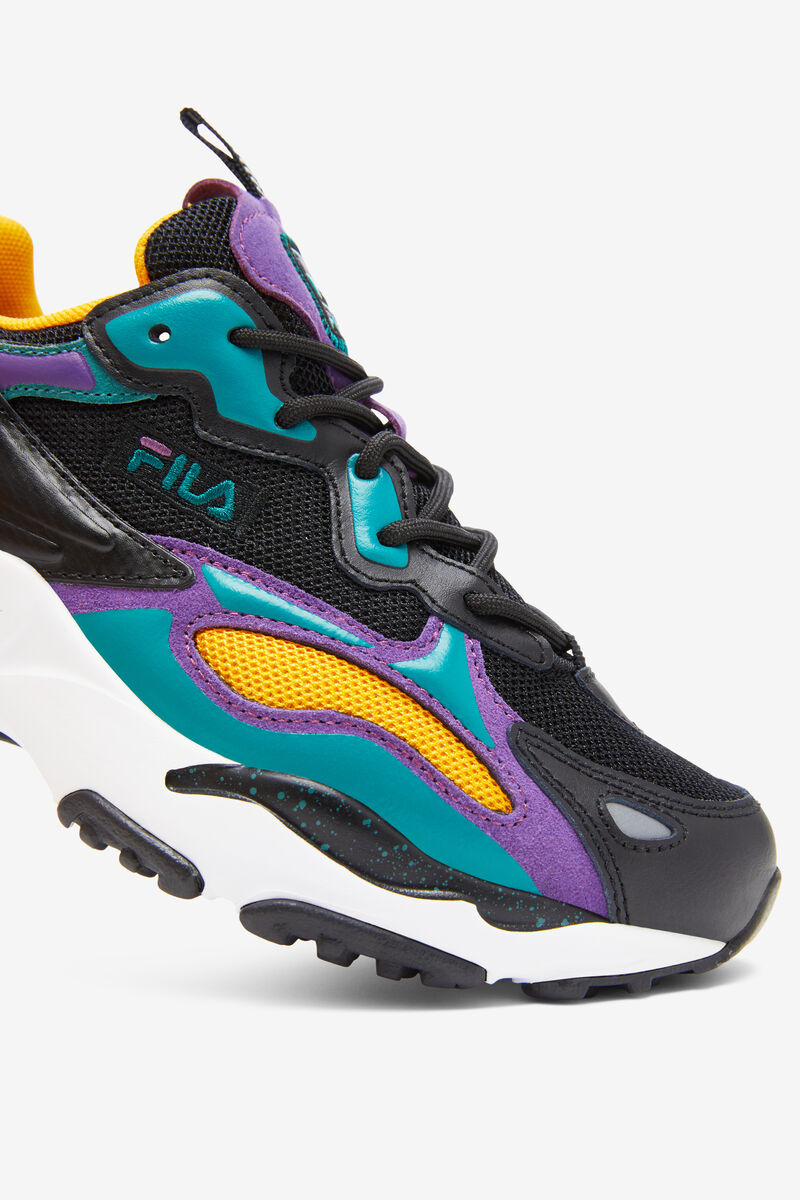 Black / Royal Purple / White Kids' Fila Big Ray Tracer Apex Walking Shoes | GgngJ3MKVDM