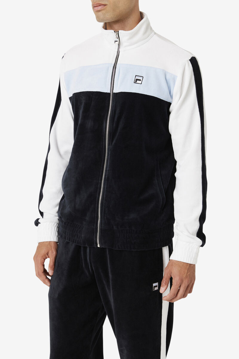 Black / White Men's Fila Brice Velour Jacket Tracksuits | xnCGa91JgHe