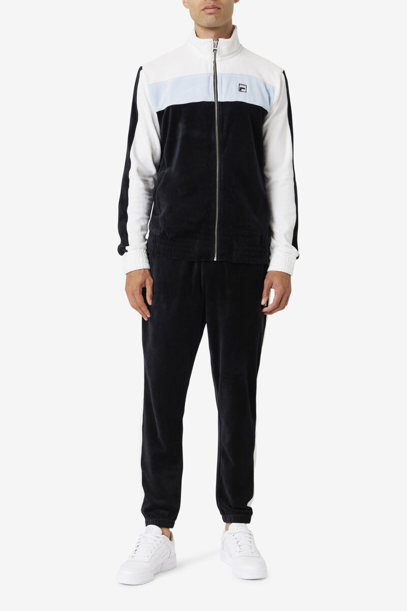 Black / White Men's Fila Brice Velour Jacket Tracksuits | xnCGa91JgHe