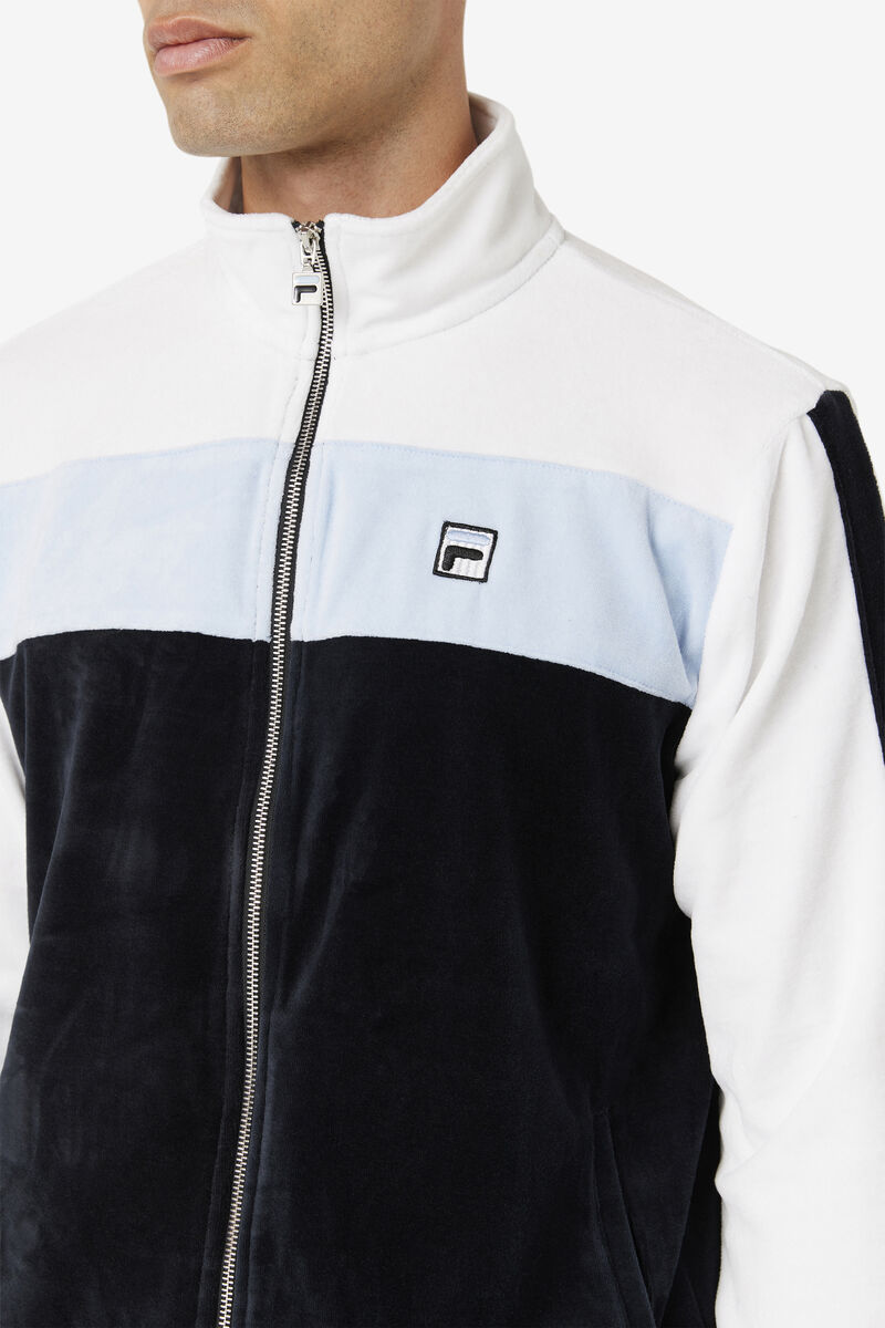 Black / White Men's Fila Brice Velour Jacket Tracksuits | xnCGa91JgHe