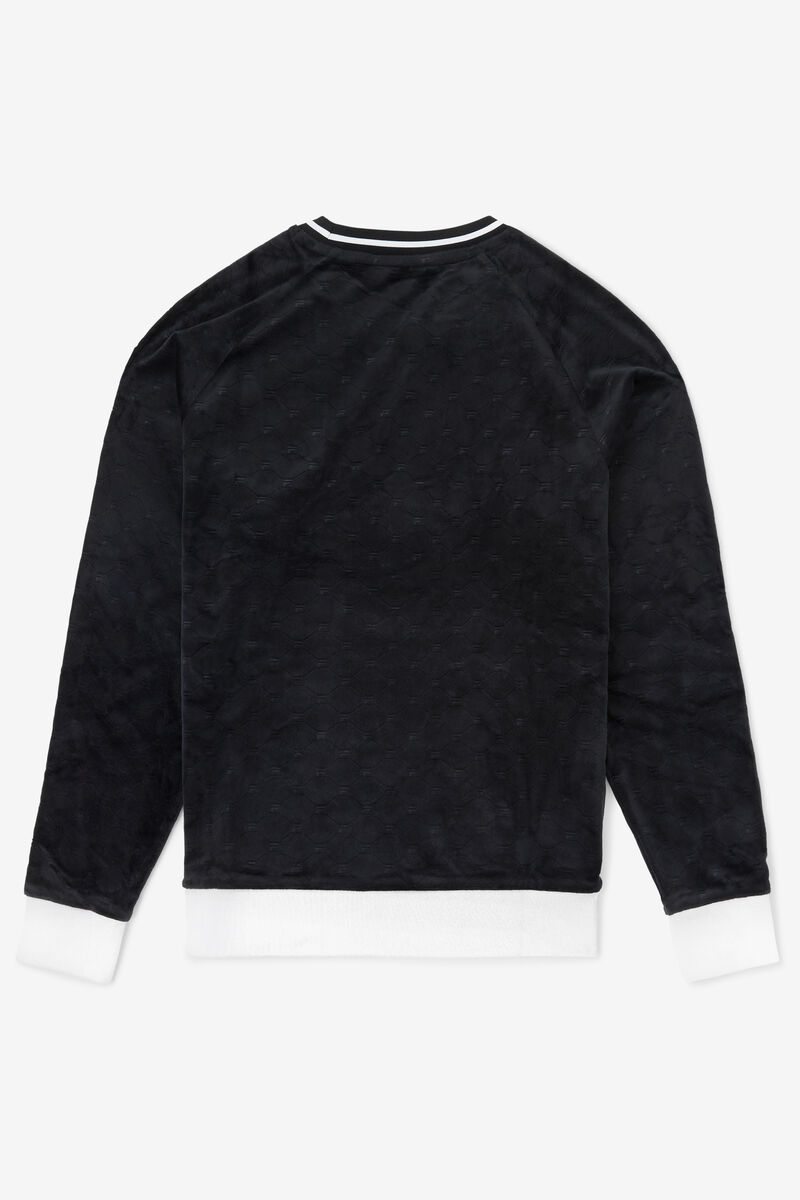 Black / White Men's Fila Cosmo Velour Crew Sweatshirts | rkQM2Xg83e7