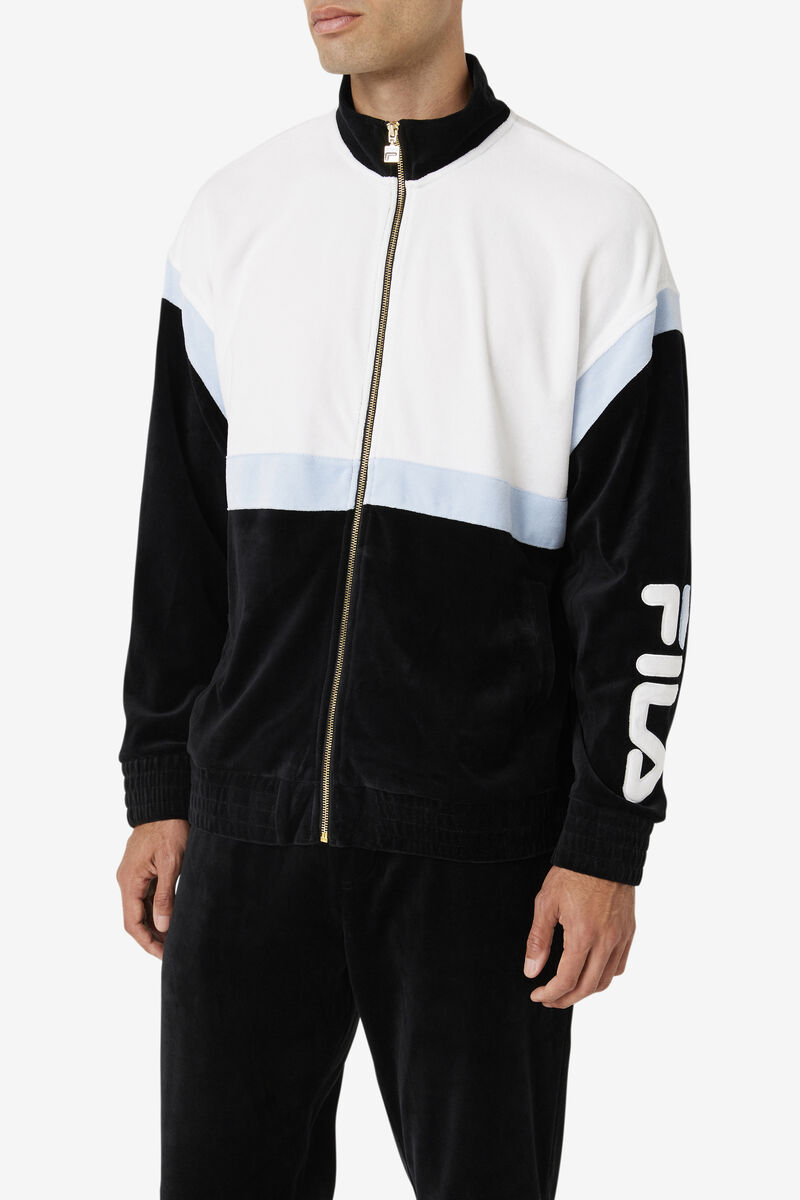 Black / White Men's Fila Mansur Velour Jacket Tracksuits | gCZdyNh1zsh