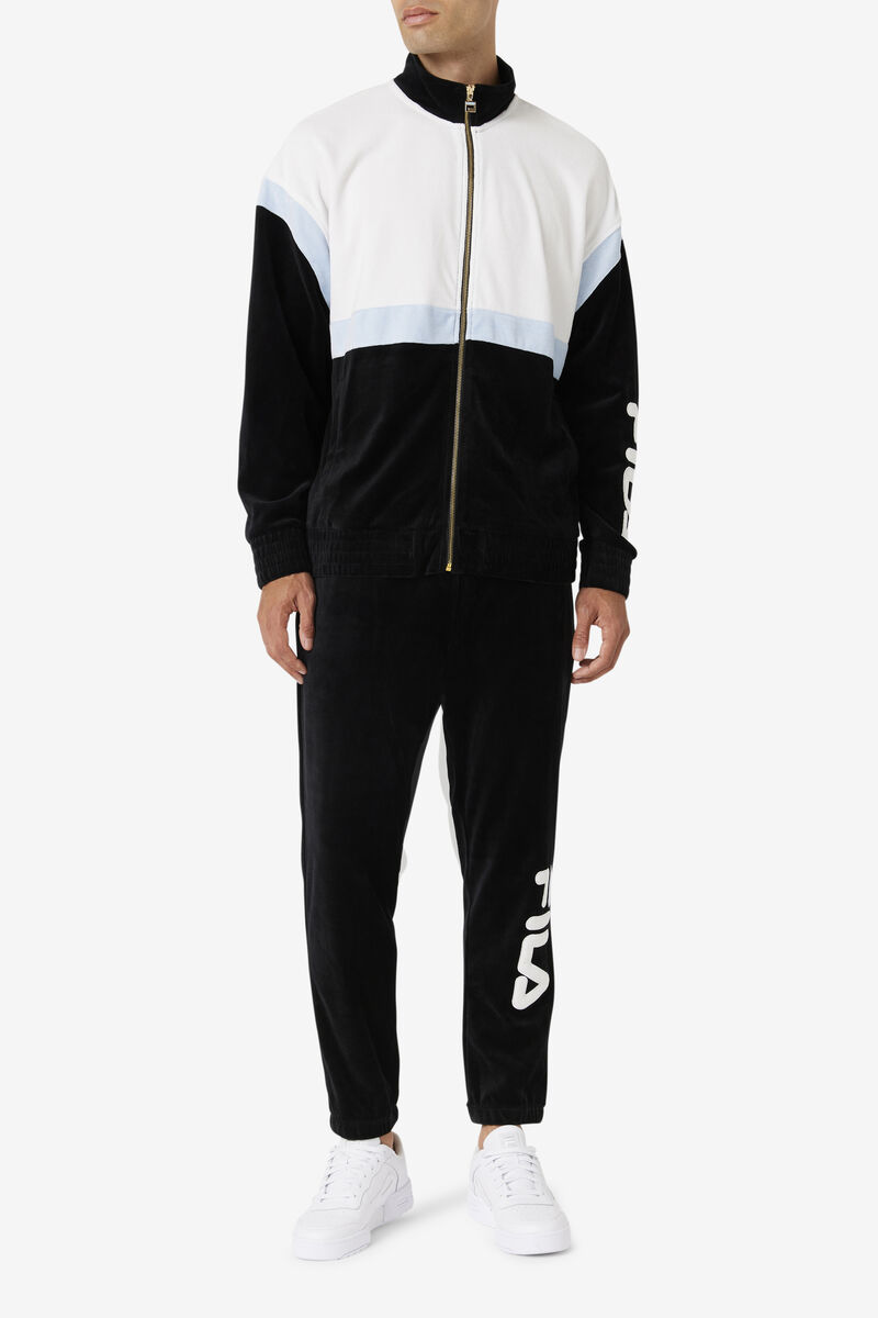 Black / White Men's Fila Mansur Velour Jacket Tracksuits | gCZdyNh1zsh