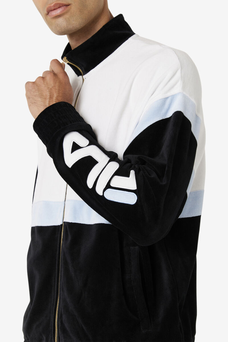 Black / White Men's Fila Mansur Velour Jacket Tracksuits | gCZdyNh1zsh