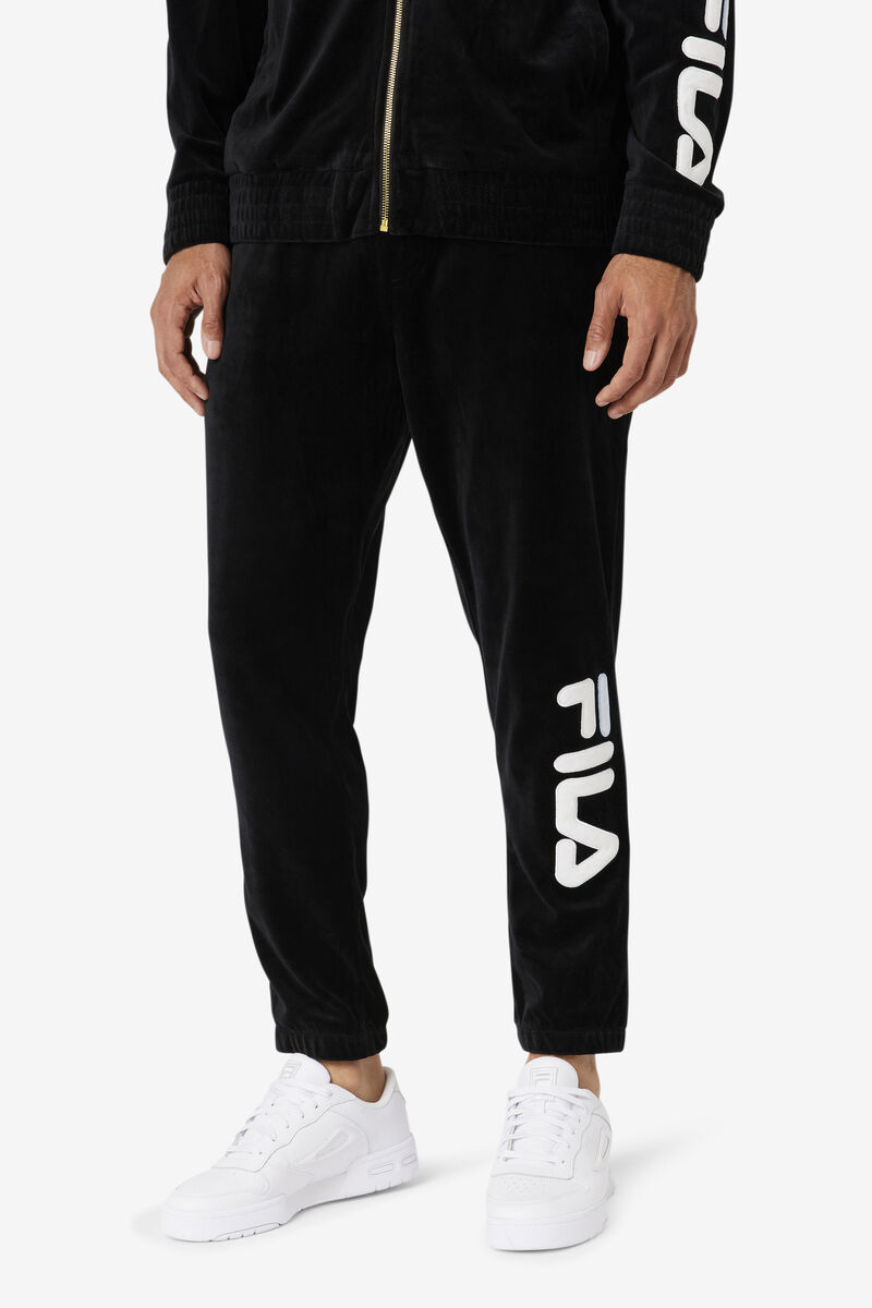 Black / White Men's Fila Mansur Velour Pant Tracksuits | 3oMBKMcukXg