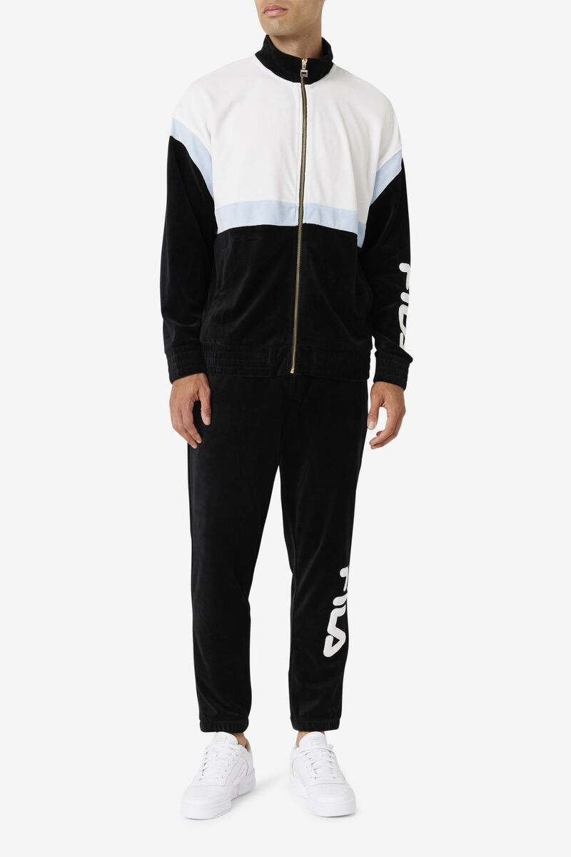 Black / White Men's Fila Mansur Velour Pant Tracksuits | 3oMBKMcukXg