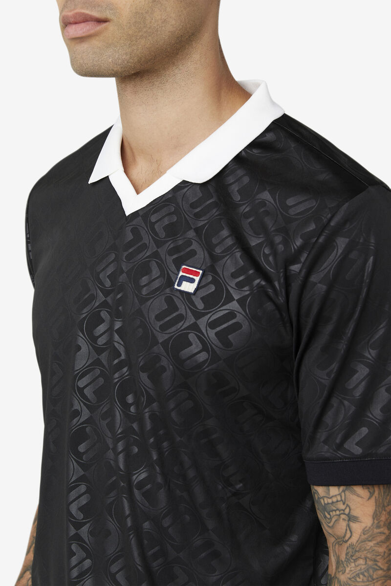 Black / White Men's Fila Paxton Johnny Collar Polo Polos | ZhrfvFFgcKm