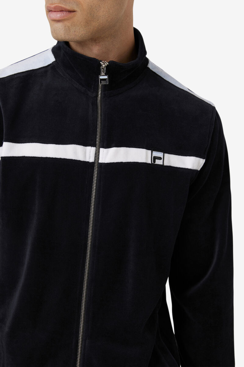 Black / White Men's Fila Ravid Velour Jacket Jackets | JB3D29DXnQ3