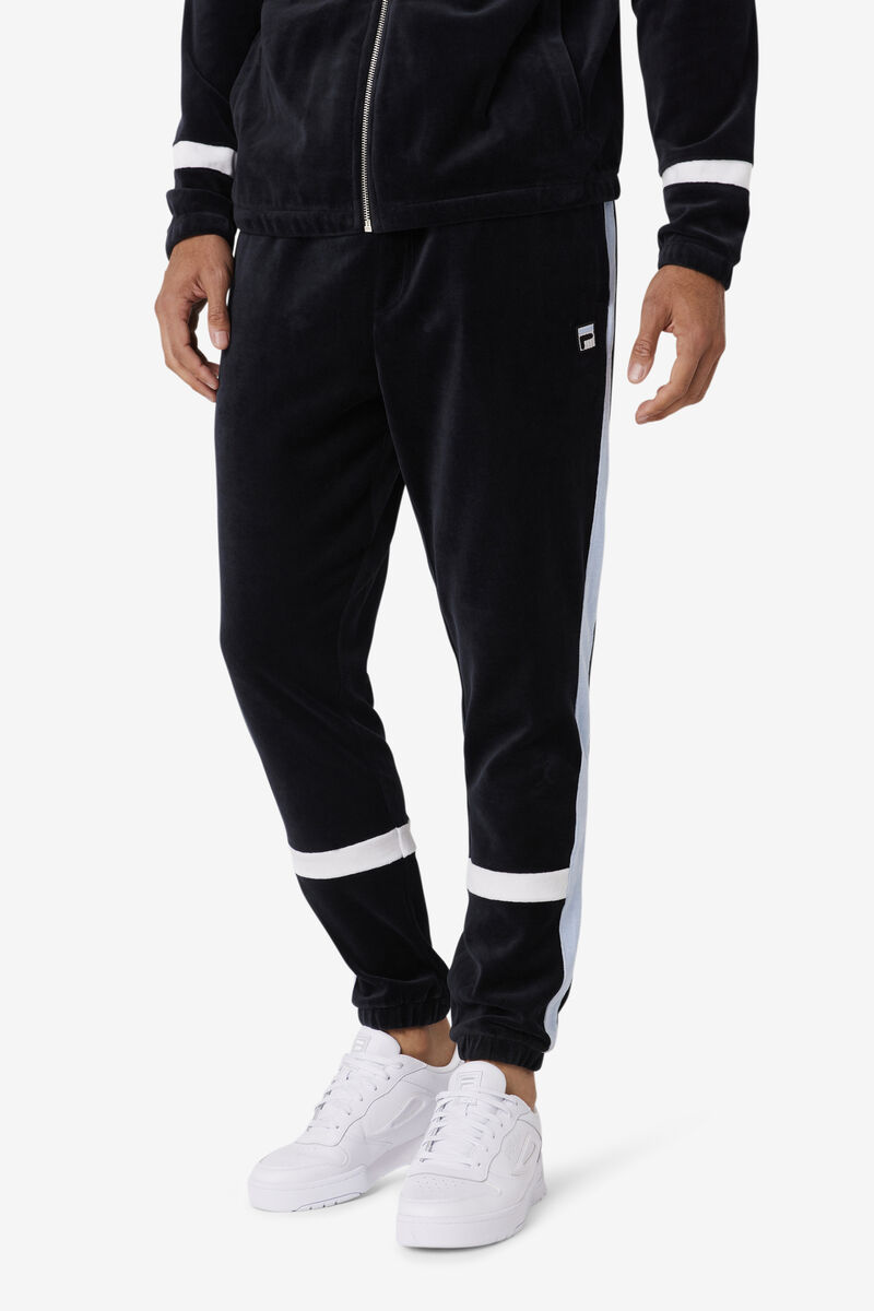 Black / White Men's Fila Ravid Velour Pant Tracksuits | BXFI4Qrom4n