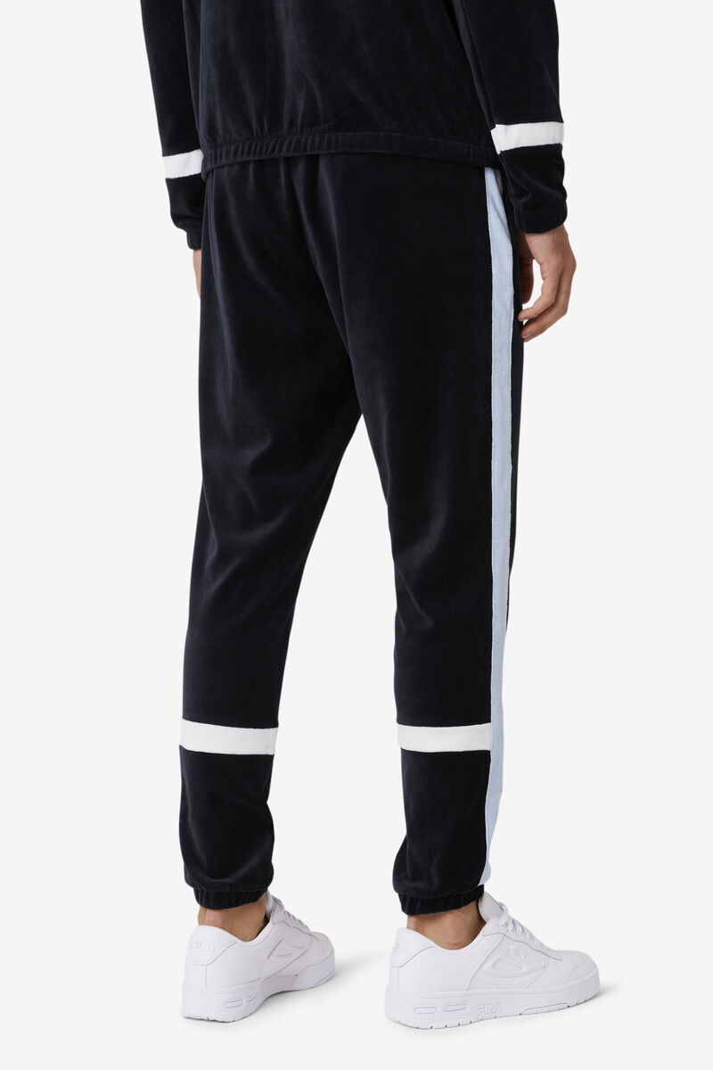 Black / White Men's Fila Ravid Velour Pant Tracksuits | BXFI4Qrom4n