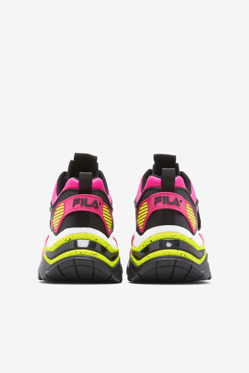 Black / White / Pink Women's Fila Cage Mid Mixed Media Trainers | C5fakhk2JXu