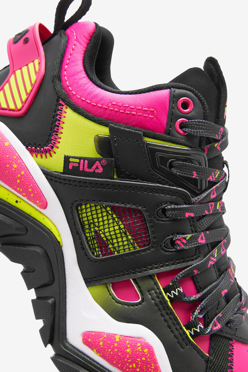 Black / White / Pink Women's Fila Cage Mid Mixed Media Trainers | C5fakhk2JXu