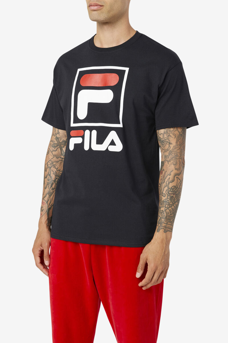 Black / White / Red Men's Fila Stacked Shirt T Shirts | VkKIZfn8owu