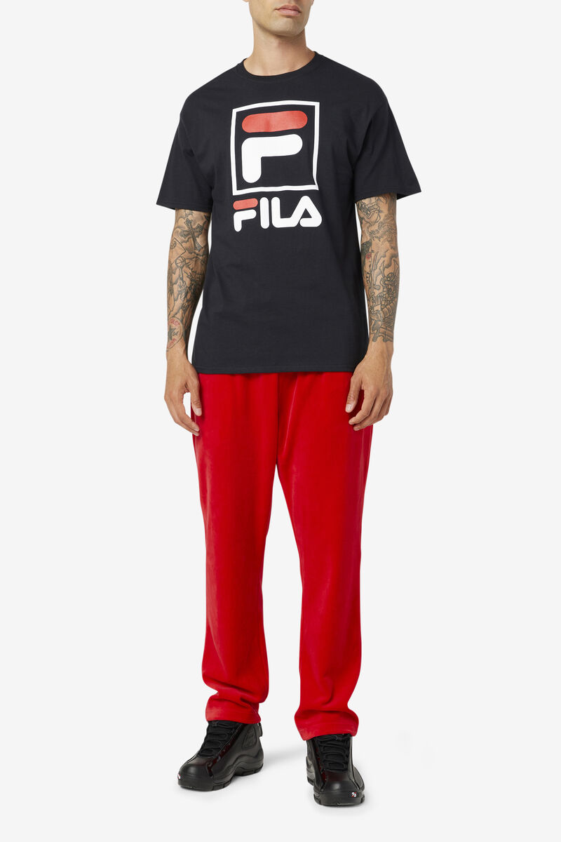 Black / White / Red Men's Fila Stacked Shirt T Shirts | VkKIZfn8owu