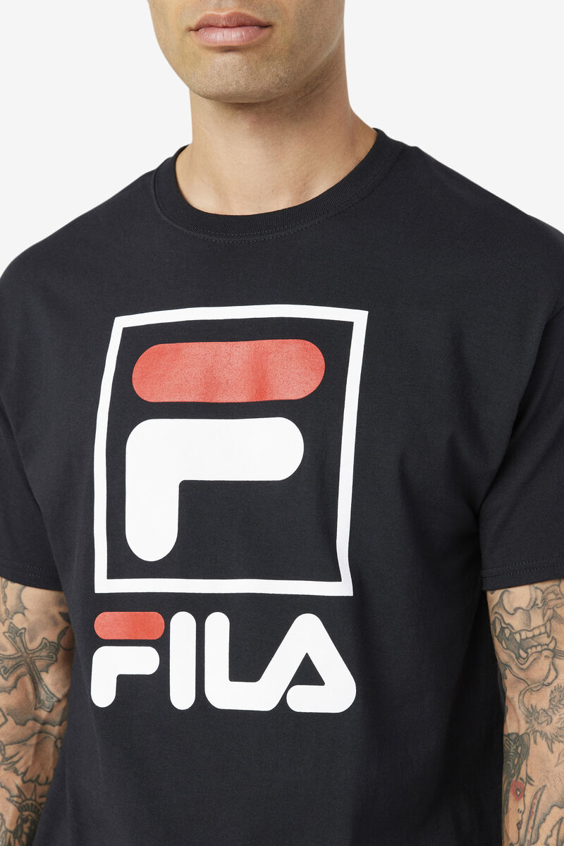 Black / White / Red Men's Fila Stacked Shirt T Shirts | VkKIZfn8owu