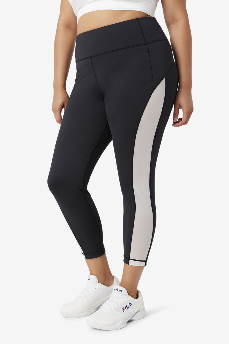 Black / White Women's Fila Forza Contrast 7/8 Leggings Leggings | YgI4mJpJaFY