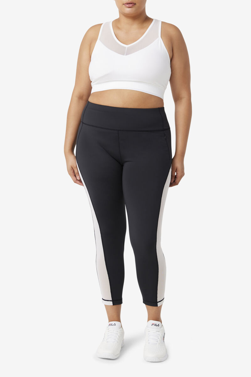 Black / White Women's Fila Forza Contrast 7/8 Leggings Leggings | YgI4mJpJaFY