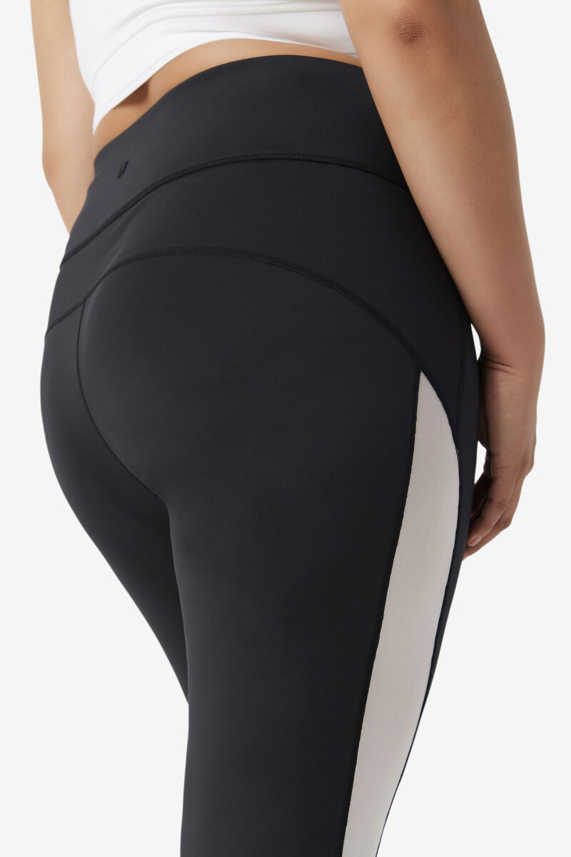 Black / White Women's Fila Forza Contrast 7/8 Leggings Leggings | YgI4mJpJaFY