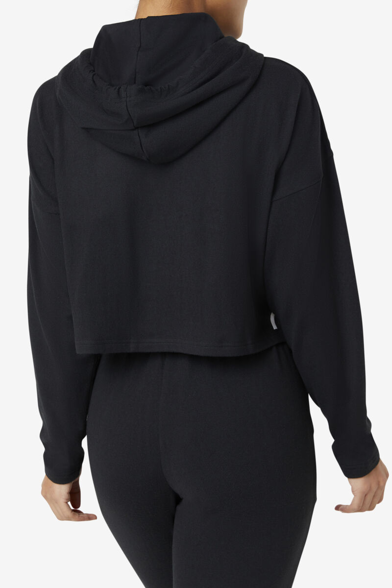 Black Women's Fila Fi-lux Cropped Hoodie Hoodies | l3mpwuM6qpq