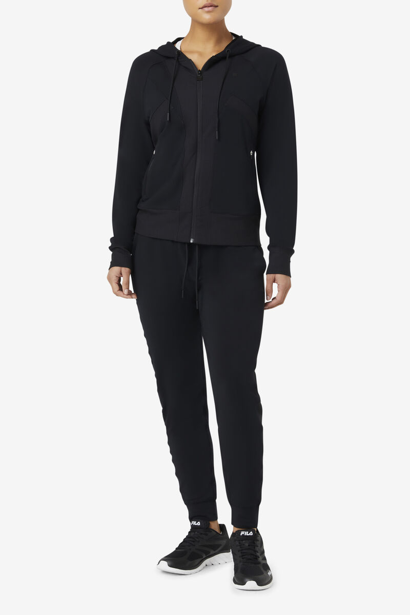 Black Women's Fila Fi-lux Texture Full Zip Hoodie Jackets | FWR8QLqiljz