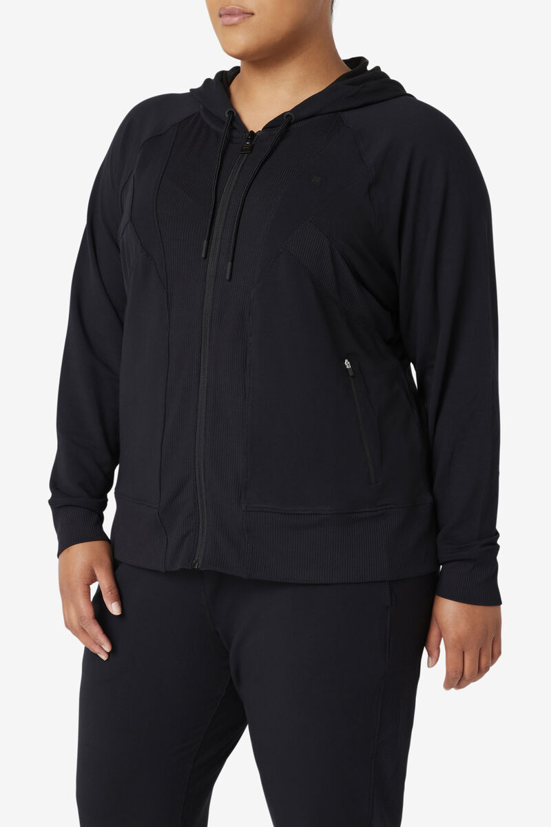 Black Women's Fila Fi-lux Texture Full Zip Hoodie Jackets | awk6f6tCSpM