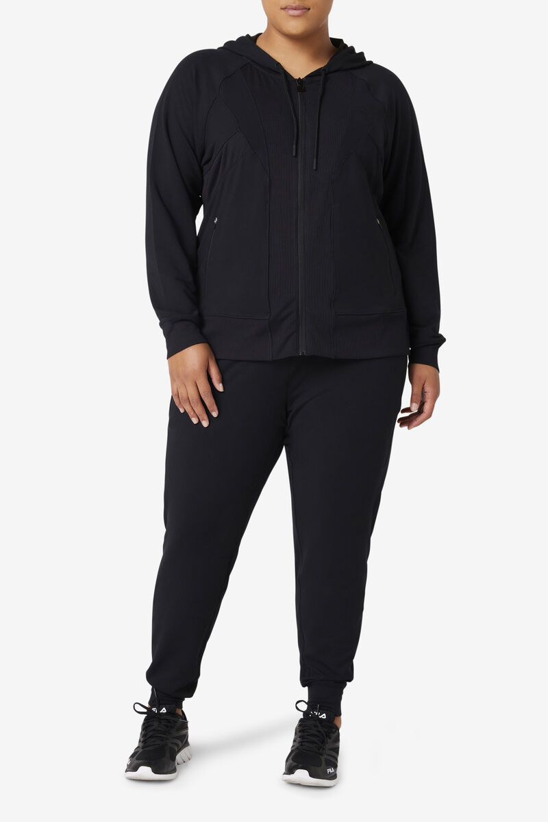 Black Women's Fila Fi-lux Texture Full Zip Hoodie Jackets | awk6f6tCSpM