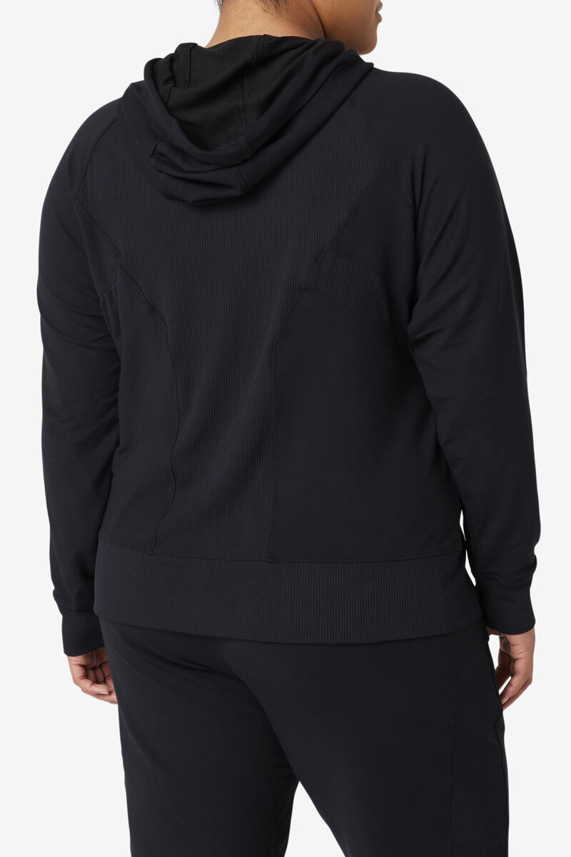 Black Women's Fila Fi-lux Texture Full Zip Hoodie Jackets | awk6f6tCSpM